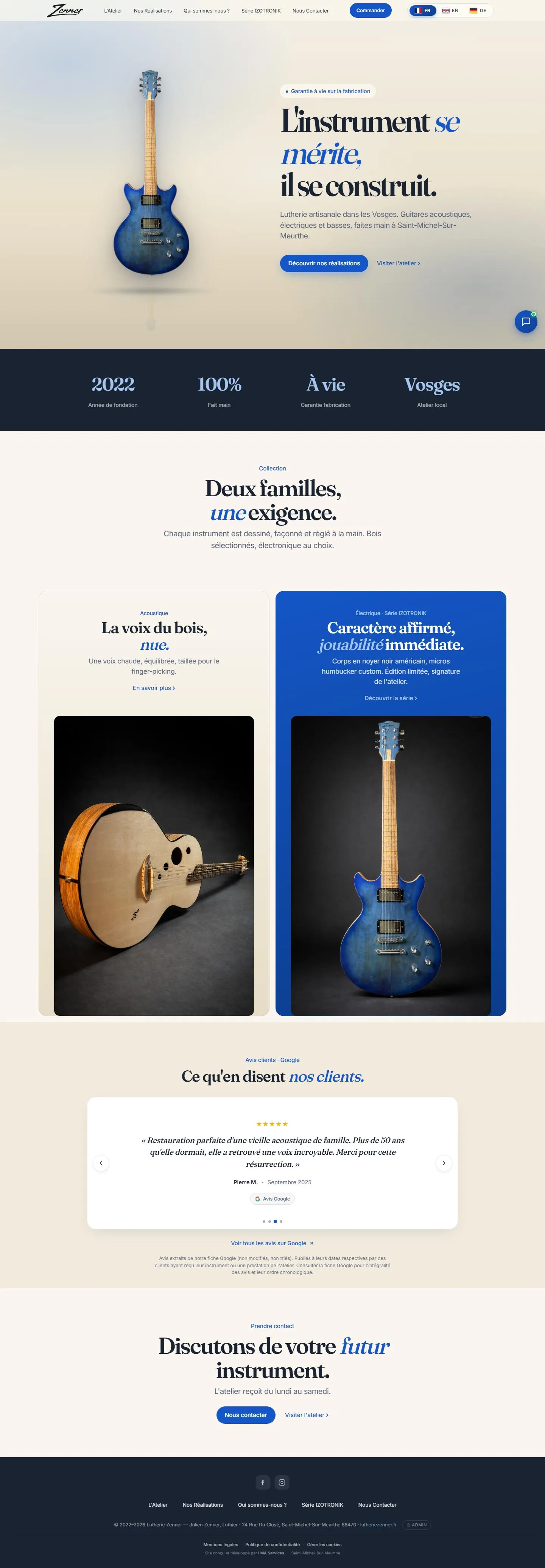Site Lutherie Zenner sur ordinateur